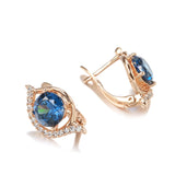 14K Rolled Gold Luxury Oval Geometric AAA Blue Zircon Diamonds Clip Fashion Earrings