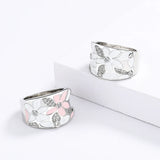 New Exquisite AAA Zircon Diamonds Red White Flower Handmade Enamel Ring