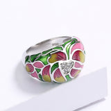 Ethnic Style Flower Handmade Enamel Inlaid AAA Zircon Diamonds Luxury Ring