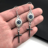 Popular Aesthetic Goth Vintage Eye Cross Pendant Earrings - Women Religious Jewellery - The Jewellery Supermarket