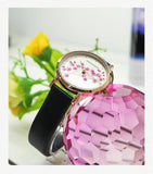 New Design Elegant Red Plum Blossom Dial Female Watch - Quartz Movement Genuine Leather Band  Ladies Wristwatches
