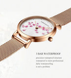 New Design Elegant Red Plum Blossom Dial Female Watch - Quartz Movement Genuine Leather Band  Ladies Wristwatches