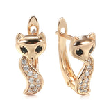 14 Karat Rolled Rose Gold Black White AAA Zircon Diamonds Cute Fox Fashion Earrings
