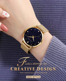 New Arrival Elegant Fashion Lady's Watch Luxury Rhinestone Starry Sky Dial Waterproof Stainless Steel Strap Watches