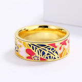 Exquisite Multicolour Leaf Shape Handmade Enamel Fashion Ring