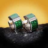 Green Square Sparkling Handmade Enamel AAA Zircon Diamonds Silver Stud Earrings