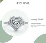 Fashion Silver Romantic Luxury Heart Dazzling AAAA Lab Created Diamond Rings