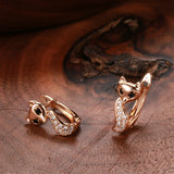 14 Karat Rolled Rose Gold Black White AAA Zircon Diamonds Cute Fox Fashion Earrings