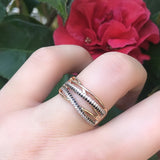 New Luxury 14K Rolled Rose Gold Ring With Black AAA Zircon Diamonds Fashion Geometric Line Cross Ring