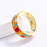 Fashion New Colour Epoxy Irregular Pattern Handmade Enamel 18KGP Gold Ring