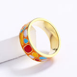 Fashion New Colour Epoxy Irregular Pattern Handmade Enamel 18KGP Gold Ring