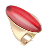 14K Rolled Gold New Minimalism Large Glossy Misty Green Red Blue Crystal Slender Rings