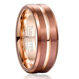 New Arrival Brown Plating + Rose Gold Middle Groove Angle Tungsten Carbide Comfort Fit Men's Ring
