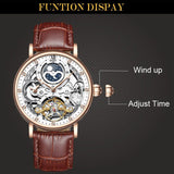 New Moon Phase Automatic Mechanical Watch - 3Bar Waterproof Dual Time Zone Display Skeleton Watches - The Jewellery Supermarket