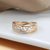 Beautiful Ethnic Hollow Flower Rolled 14K Rose Gold AAA Zircon Diamonds Ring - Daily Vintage Jewellery