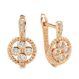 Luxury Vintage Style 14K Filled Rose Gold AAA Zircon Diamonds Hollow Flower Drop Earrings  - Fine Jewellery