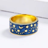 Charming Creative Night Star Moon Handmade Enamel Simple Silver 18KGP Ring
