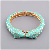 Unique Design Trendy Double Leopard Head Enamel Cuff Bracelet Statement Bangle for Women - Gold Plated Bracelet - The Jewellery Supermarket