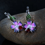 Purple Flower Butterfly AAA Purple Zircon Crystal Handmade Enamel Earrings