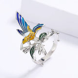 New Hummingbird Design AAA Zircon Epoxy Creative Bird Handmade Enamel Ring