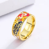 Exquisite Multicolour Leaf Shape Handmade Enamel Fashion Ring