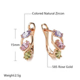 New 14K Rose Gold Rolled Prong Setting Colourful AAA Zircon Crystals Piercing Hoops Clip Earrings - Fashion Earrings