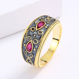 Two-tone Handmade Enamel Inlaid with AAA Red Zircon Crystal Classic 18KGP Ring