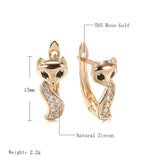 14 Karat Rolled Rose Gold Black White AAA Zircon Diamonds Cute Fox Fashion Earrings