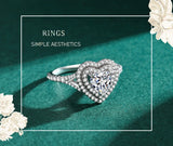 Fashion Silver Romantic Luxury Heart Dazzling AAAA Lab Created Diamond Rings