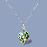 High Quality Handmade Two Leave Enamel Fashion Silver AAA Zircon Necklace
