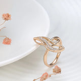 Elegant Geometric Texture 14K Rolled Rose Gold AAA White Zircon Diamonds Rings For Women - Fashion Fine Jewellery