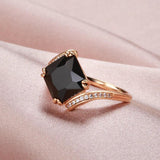 Luxury Big Square 14K Rolled Rose Gold Black AAA Zircon Crystals Ring For Women Fashion Vintage Fine Jewellery