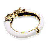 Unique Design Trendy Double Leopard Head Enamel Statement Cuff Bracelets Bangles, Gold Plated Animal Vintage Bracelet