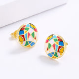 New Colourful Irregular Pattern Handmade Enamel Hoop Earrings