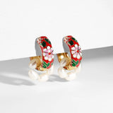 New Fashion Enamel Flower Huggie Hoop Vintage Boho Circle Handmade Earrings
