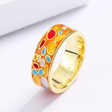 Fashion New Colour Epoxy Irregular Pattern Handmade Enamel 18KGP Gold Ring