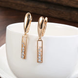 14K Rolled Gold  Flawless Smooth Hollow AAA White Zircon Diamonds  Long Drop Earrings