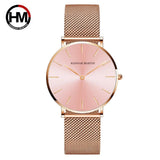Elegant New Style Japan Quartz Movement Top Brand Stainless Steel Mesh Band Gold Colour Ladie's Waterproof Watches
