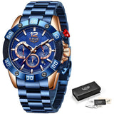 Superb Top Brand Luxury New Fashion Blue Sports Chronograph Waterproof Quartz Mens Watches - Ideal Gifts - The Jewellery Supermarket