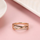 New Natural Black Zircon Cross Ring - Rose Gold Geometric Hollow Line Vintage Fashion Jewellery - The Jewellery Supermarket