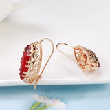 14K Gold Filled Vintage Rhombus Cut Red Blue Green AAA Zircon Crystal Hollow Drop Earrings