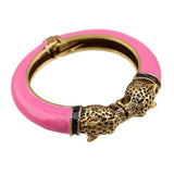 Unique Design Trendy Double Leopard Head Enamel Statement Cuff Bracelets Bangles, Gold Plated Animal Vintage Bracelet