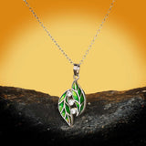 High Quality Handmade Two Leave Enamel Fashion Silver AAA Zircon Necklace