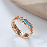 Superb Trendy Full Circle 14K Rolled Rose Gold Exquisite Turquoise Stackable Ring - Fine Vintage Jewellery