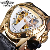 Top Brand Luxury Steampunk Fashion Triangle Golden Skeleton Movement Mysterious Automatic Mechanical Wrist Watches