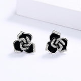 Fashion Delicate Rose Flower Black Epoxy Handmade Enamel Earrings