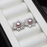 Geometric Snowflake Real Multicolour Pearls AAA Zircon Diamonds Silver Earrings