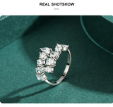 Sparkling Asymmetric Cluster AAAA Lab Created Diamonds Silver Geometric Rings