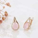 Gracious 14K Rolled Rose Gold Pink AAA Zircon Crystals Water Drop Earrings For Women - Exquisite Party Jewellery