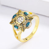 Exquisite 18KGP Geometric Square Inlaid AAA Zircon Diamonds Handmade Enamel Ring